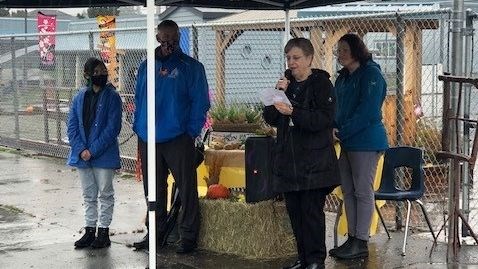 Board Chair Pam Craig Officiates the EJ Dunn Play Space Grand Opening on October 26, 2021